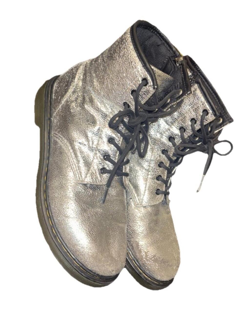 Dr. DOC Martens Pascal Metallic Silver Leather Boots - Ladies Size 7 US